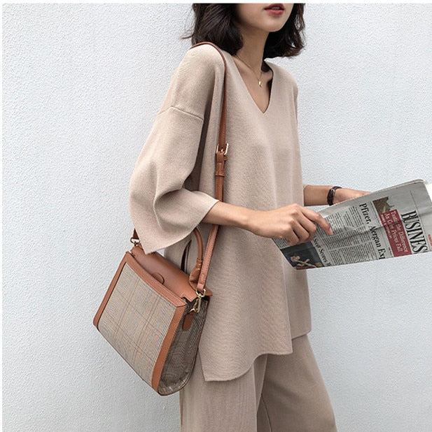 Autumn Fall Women's Two Piece Trousers Of Long Sleeve Winter Plush Sweater  Knitting Set Pants Pant Sleeve Post Office Outfit Pant Suit Women Dressy